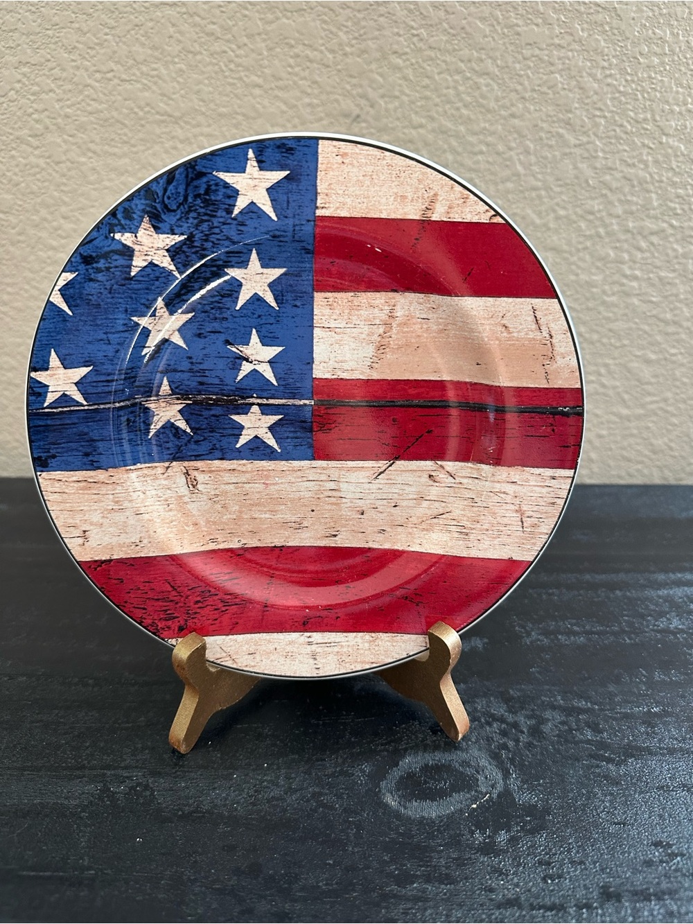 Vintage Patriotic American Flag Decorative Salad Plate - Red, Blue, White.